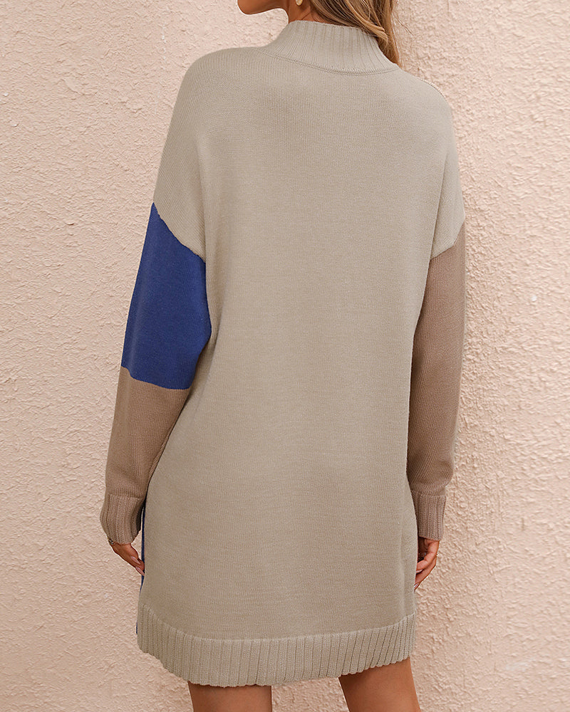 Langpullover mit Farbblockdesign und hohem Kragen für Damen