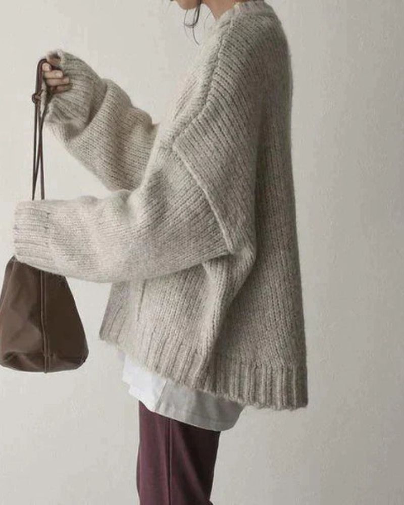 Oversized Strickpullover mit Rundhalsausschnitt und weiten Ärmeln