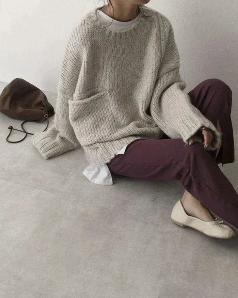 Oversized Strickpullover mit Rundhalsausschnitt und weiten Ärmeln
