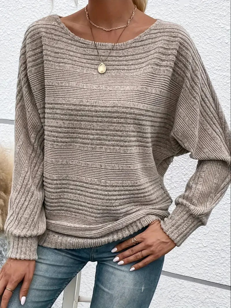 Langarm Pullover mit Streifenmuster und Rundhalsausschnitt für Damen