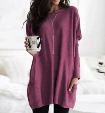 Langarm Pullover mit lockerer Passform und Taschen für Damen